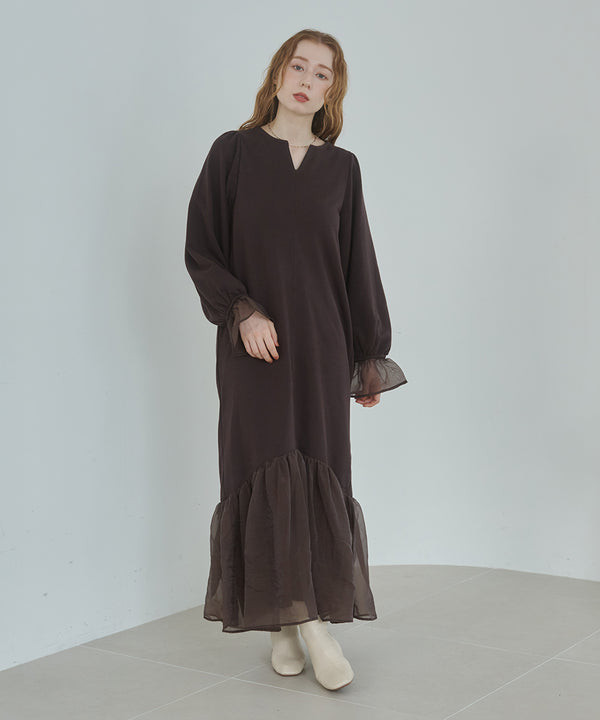 オーガンジー切替スウェットワンピース