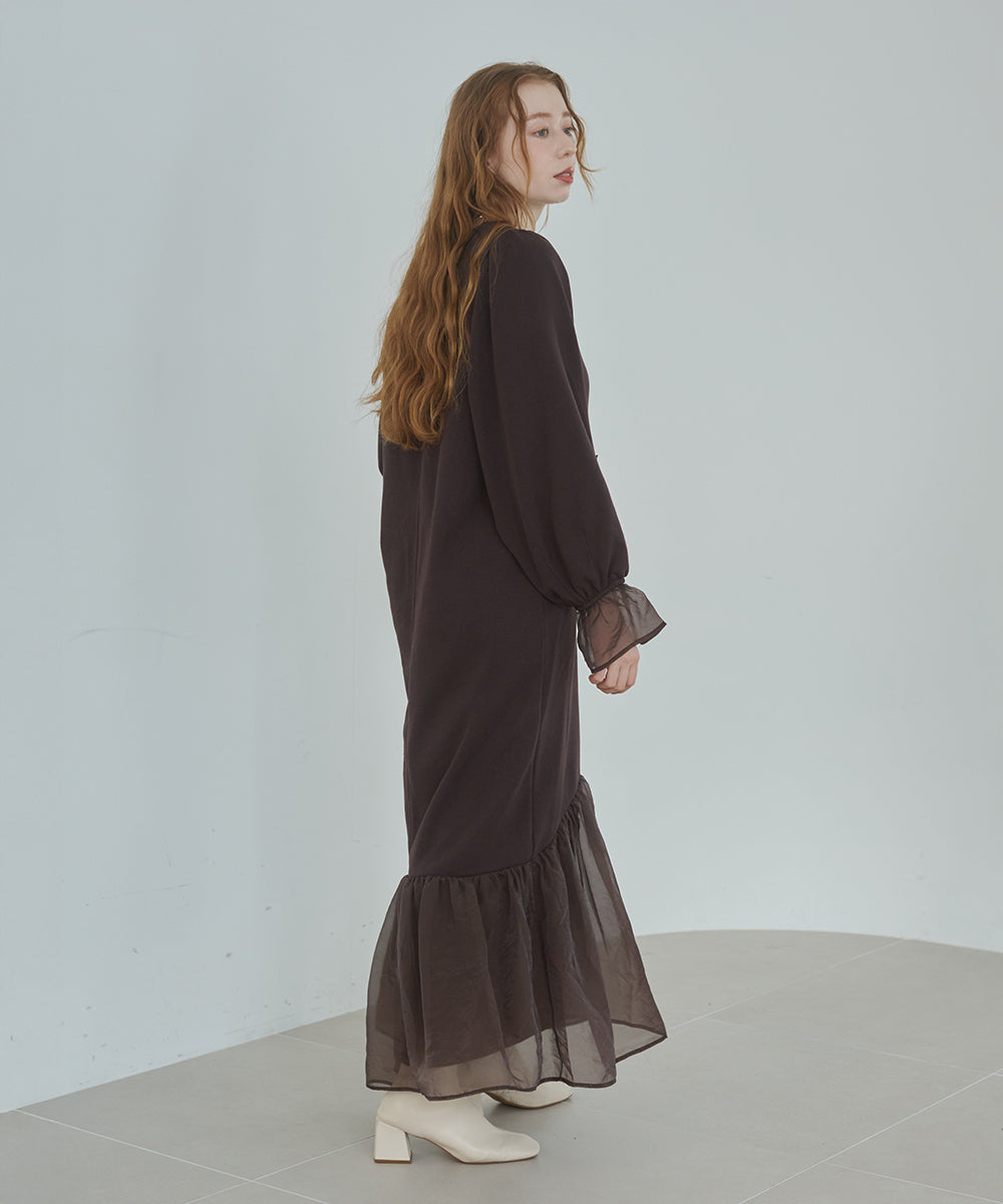 オーガンジー切替スウェットワンピース