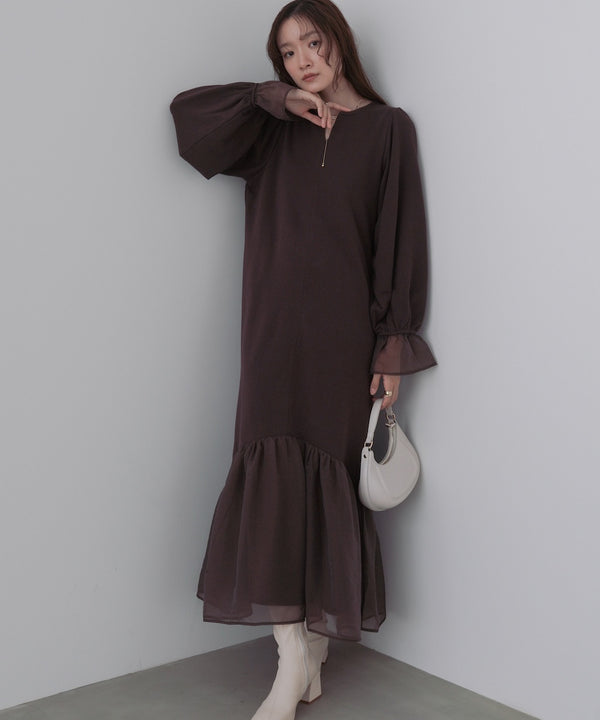 オーガンジー切替スウェットワンピース