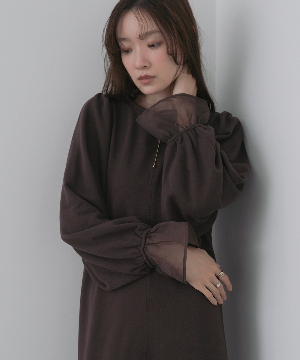 オーガンジー切替スウェットワンピース