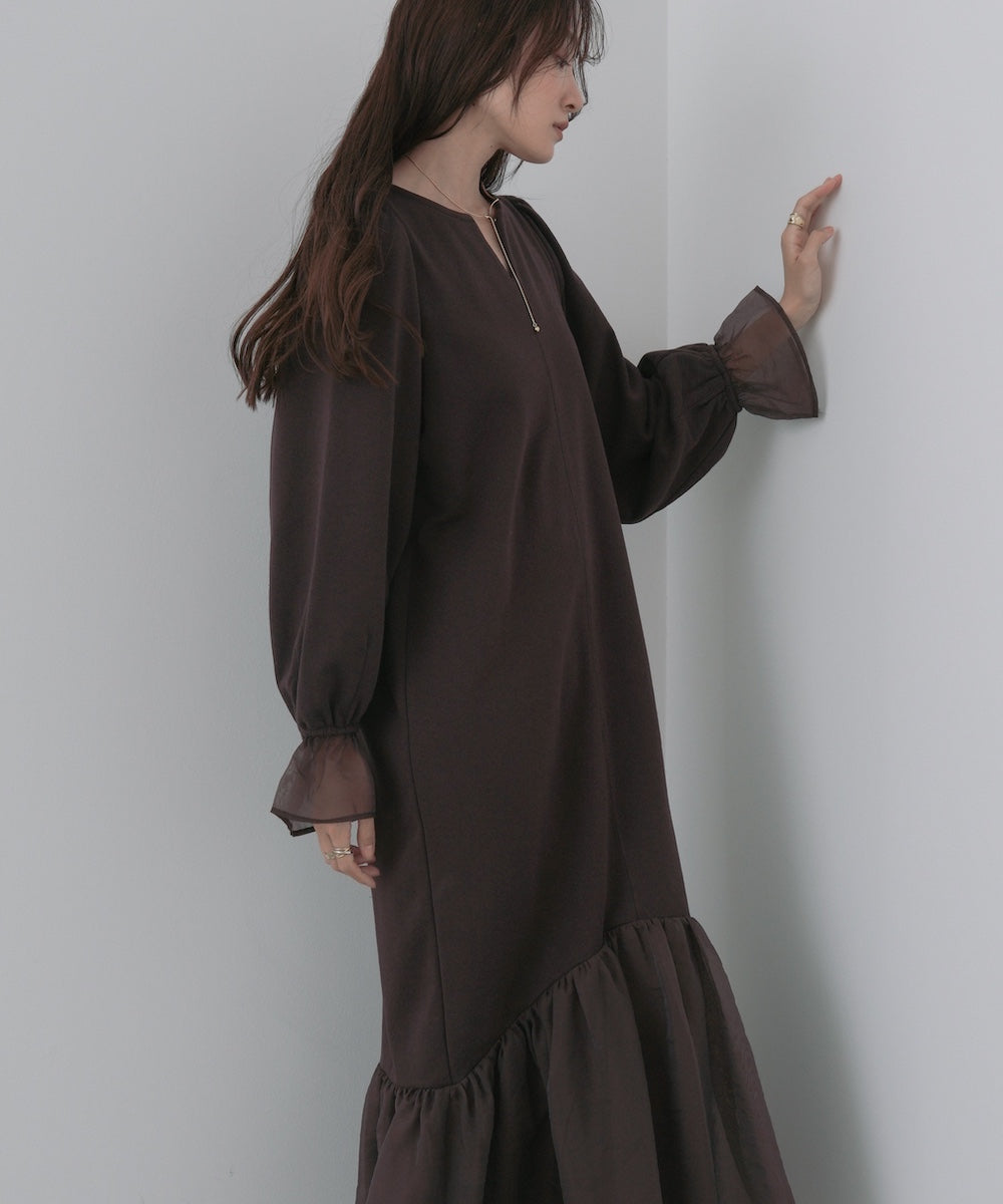 オーガンジー切替スウェットワンピース