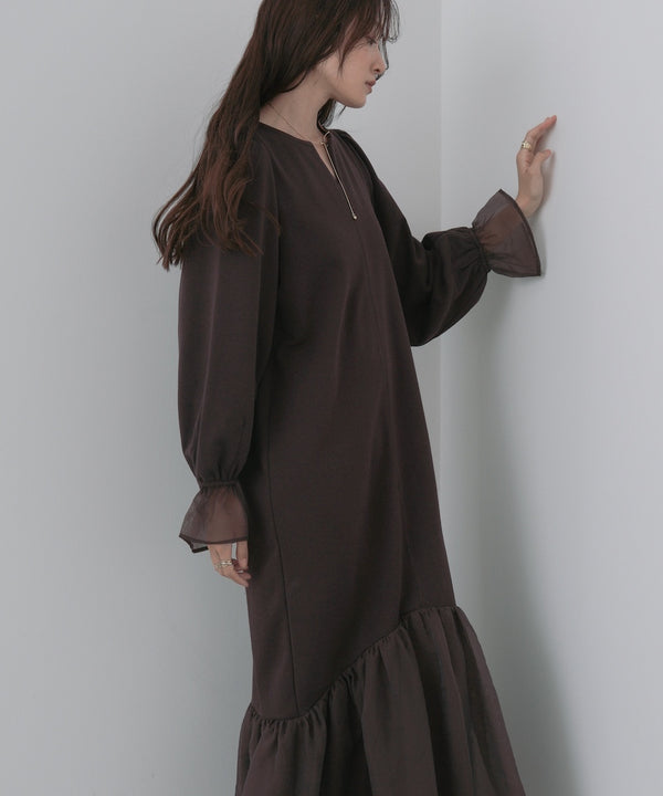 オーガンジー切替スウェットワンピース