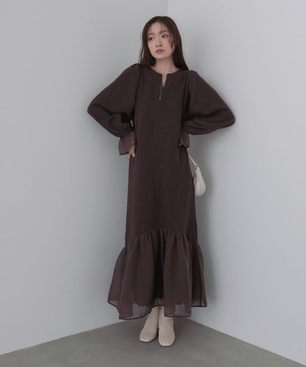 オーガンジー切替スウェットワンピース