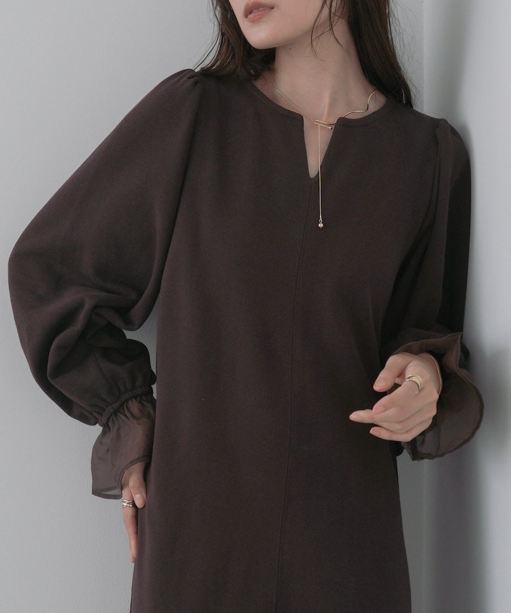 オーガンジー切替スウェットワンピース