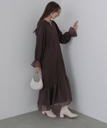 オーガンジー切替スウェットワンピース