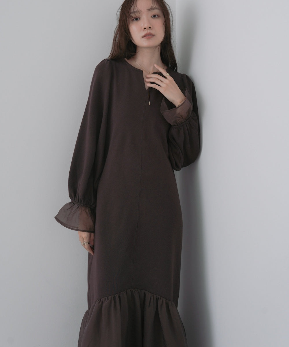 オーガンジー切替スウェットワンピース