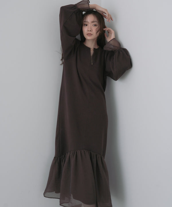 オーガンジー切替スウェットワンピース