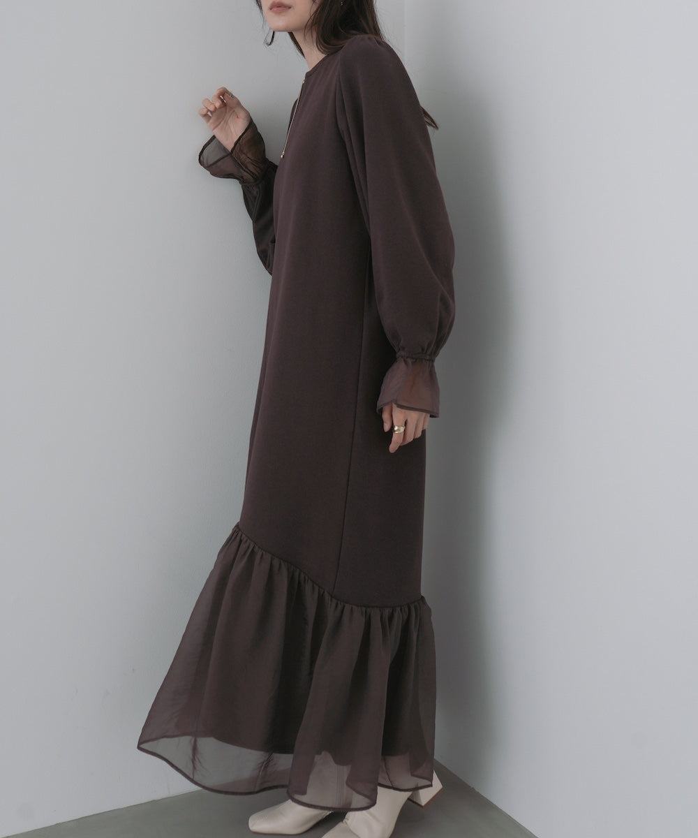 オーガンジー切替スウェットワンピース