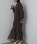 オーガンジー切替スウェットワンピース