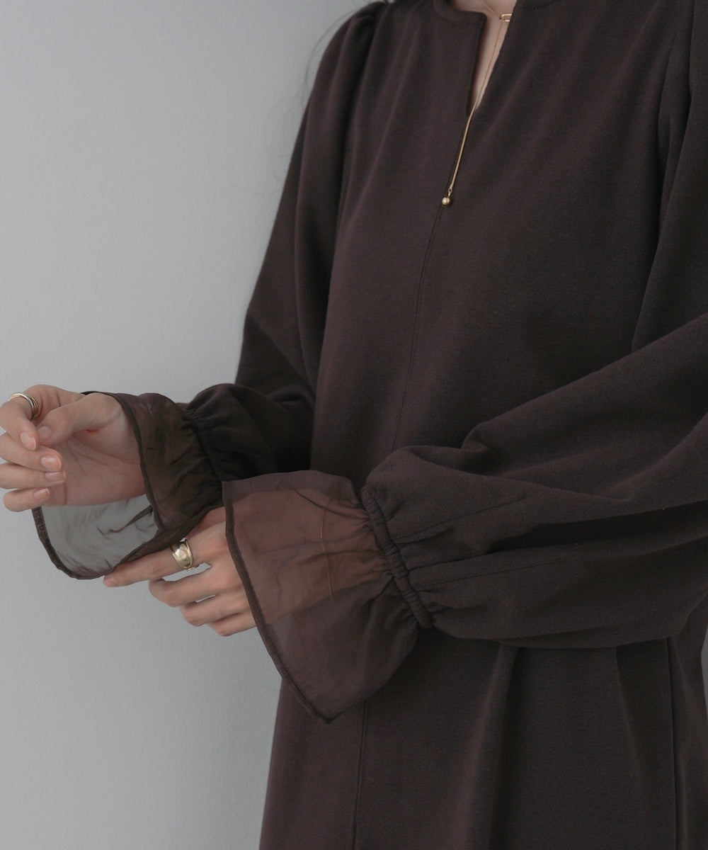 オーガンジー切替スウェットワンピース