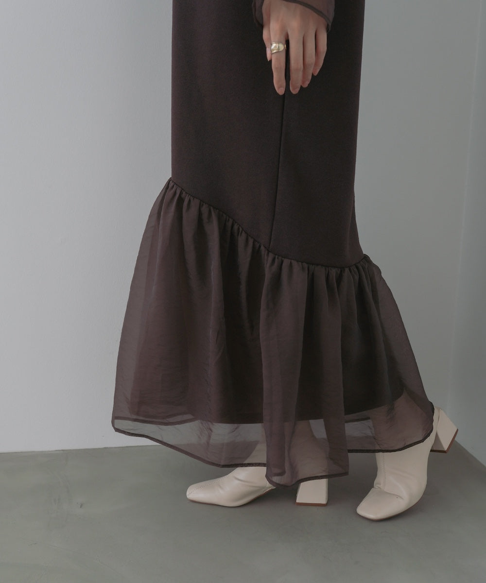 オーガンジー切替スウェットワンピース