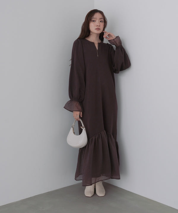 オーガンジー切替スウェットワンピース