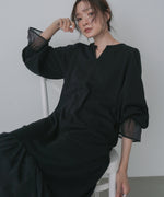 オーガンジー切替スウェットワンピース