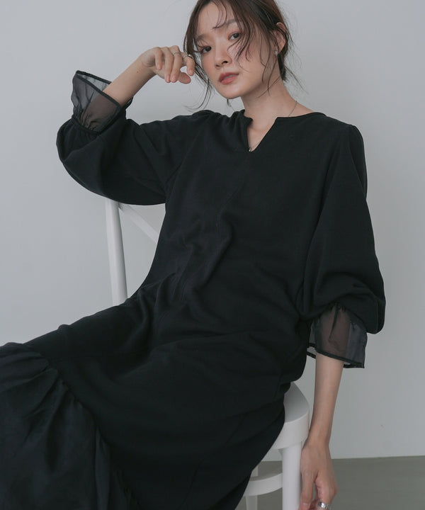 オーガンジー切替スウェットワンピース