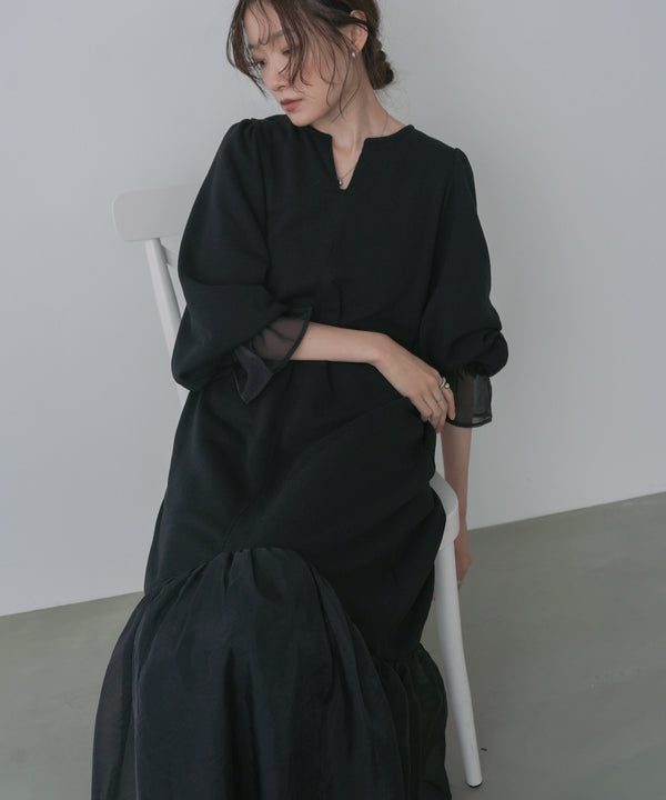 オーガンジー切替スウェットワンピース