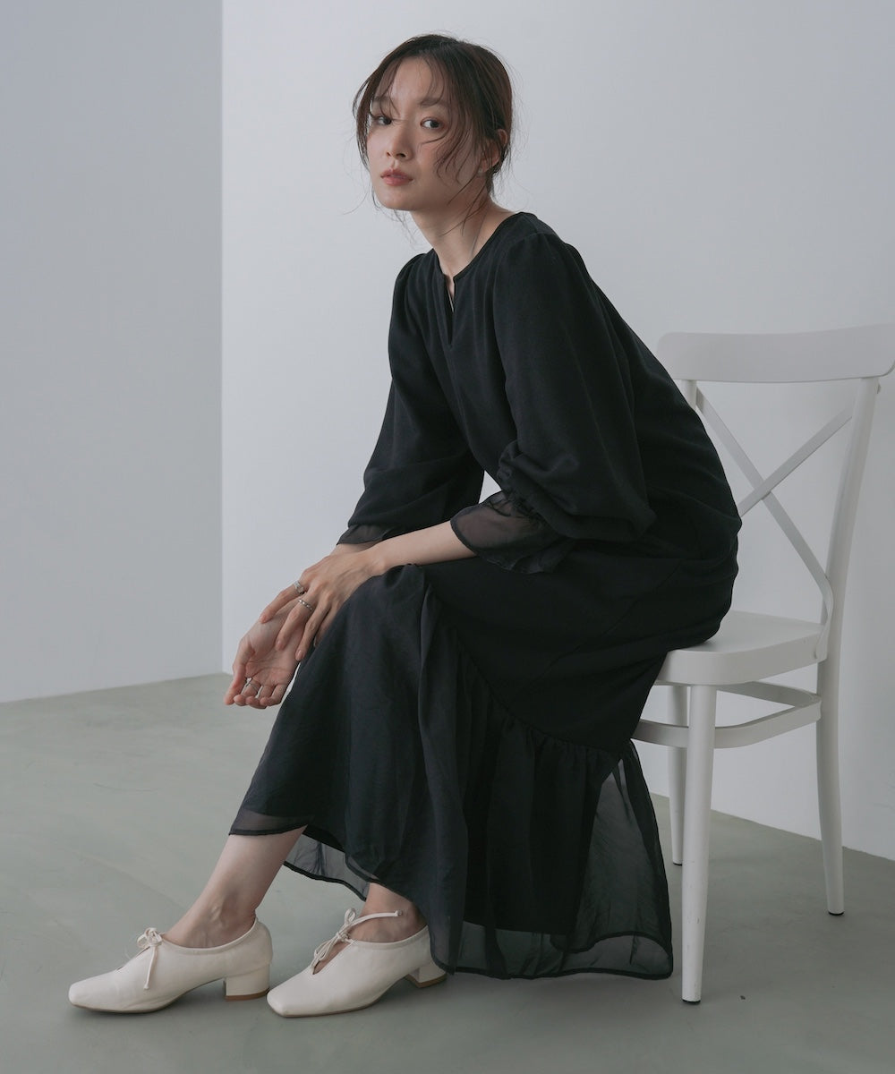 オーガンジー切替スウェットワンピース