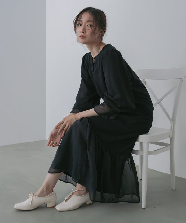 オーガンジー切替スウェットワンピース