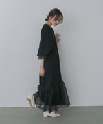 オーガンジー切替スウェットワンピース