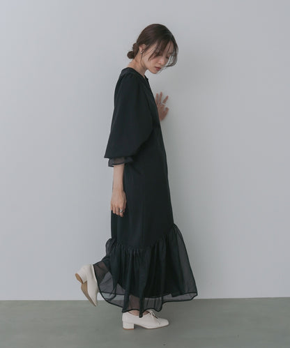 オーガンジー切替スウェットワンピース