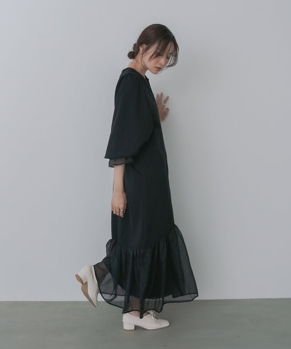 オーガンジー切替スウェットワンピース