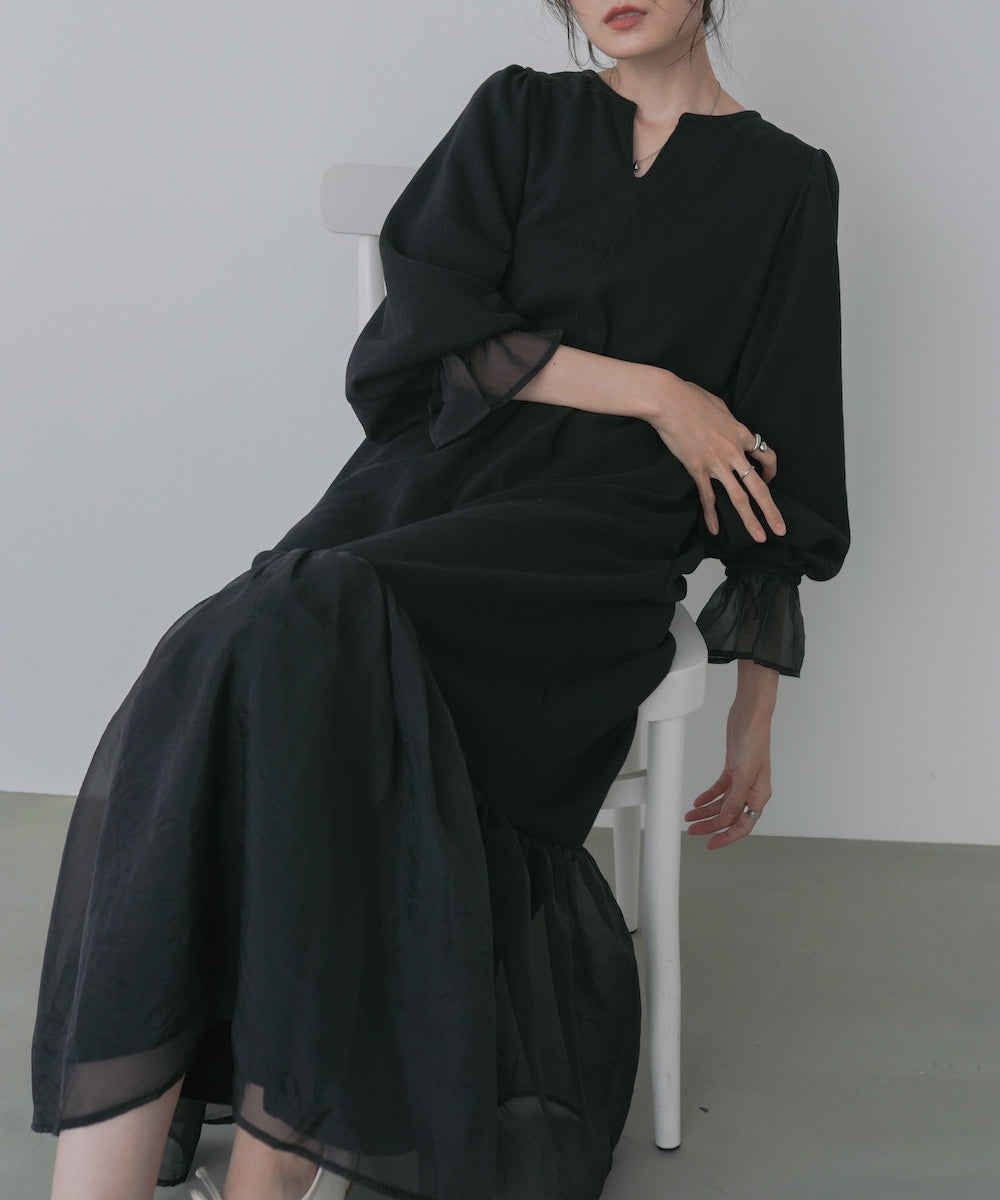 オーガンジー切替スウェットワンピース