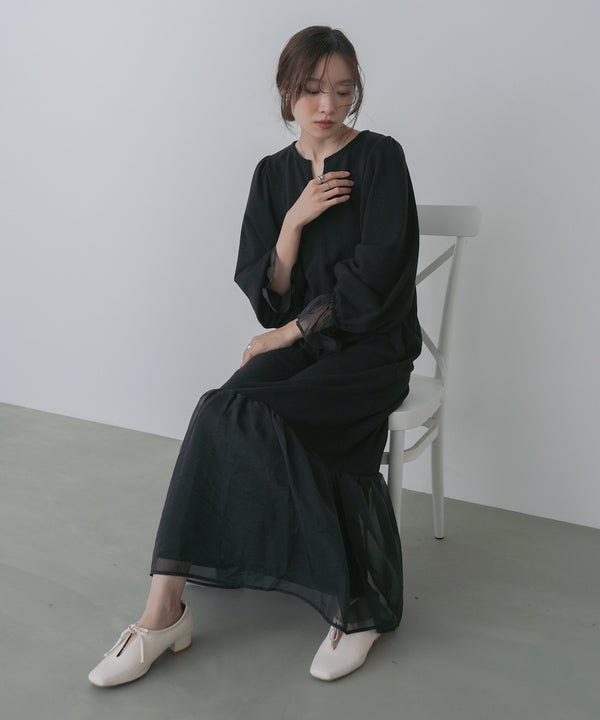 オーガンジー切替スウェットワンピース