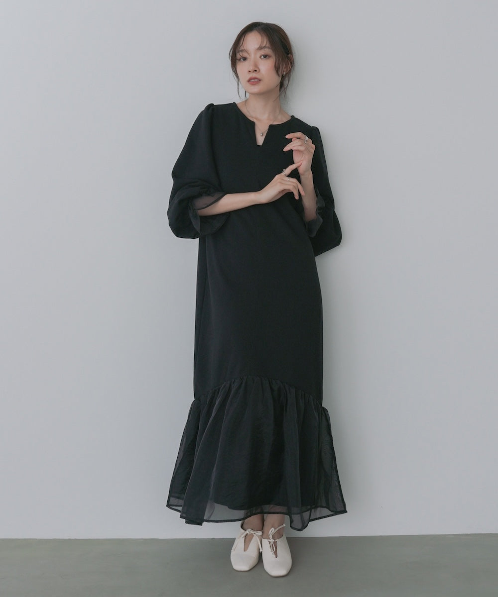 オーガンジー切替スウェットワンピース