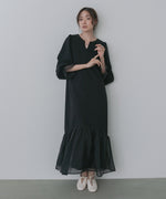 オーガンジー切替スウェットワンピース