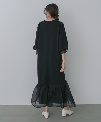 オーガンジー切替スウェットワンピース