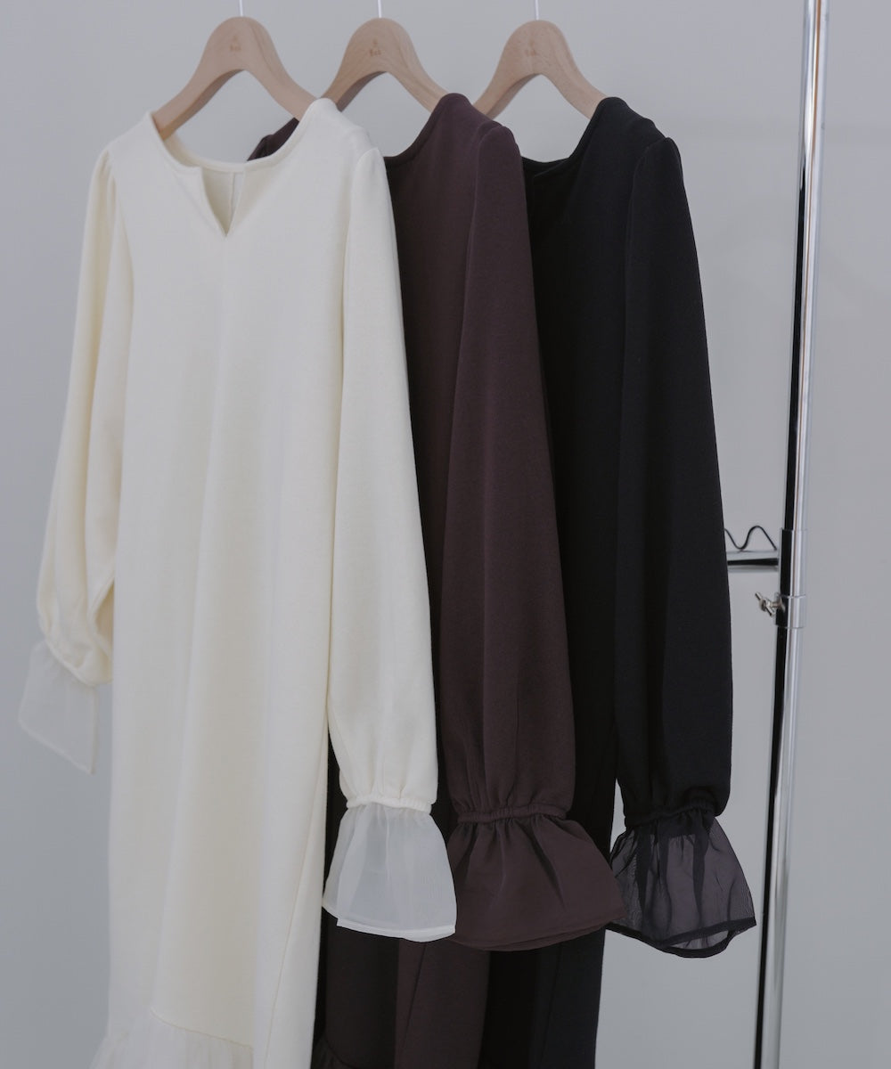 オーガンジー切替スウェットワンピース