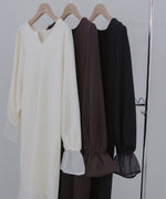 オーガンジー切替スウェットワンピース