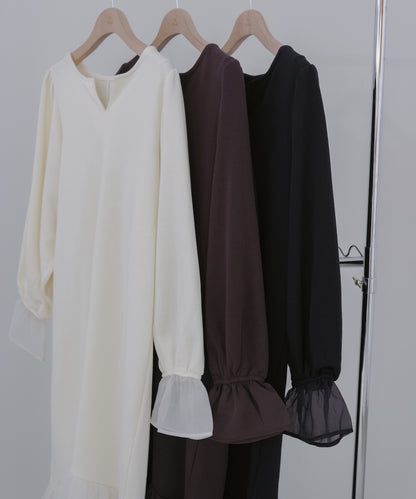 オーガンジー切替スウェットワンピース