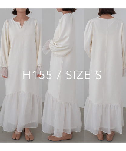 オーガンジー切替スウェットワンピース