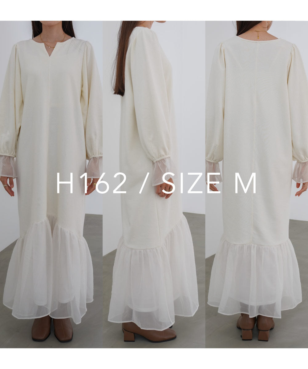 オーガンジー切替スウェットワンピース