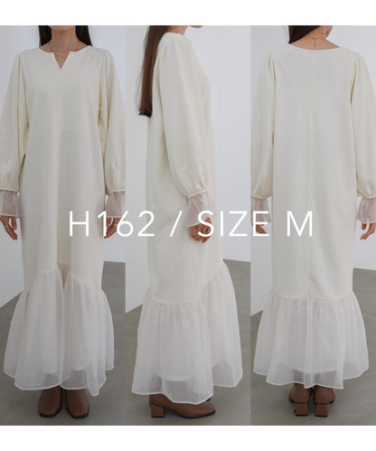 オーガンジー切替スウェットワンピース