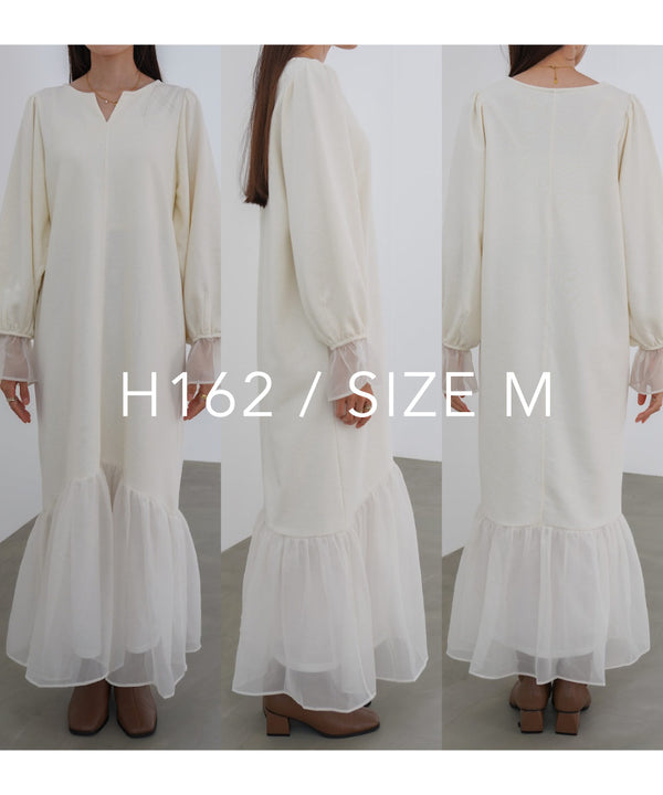 オーガンジー切替スウェットワンピース