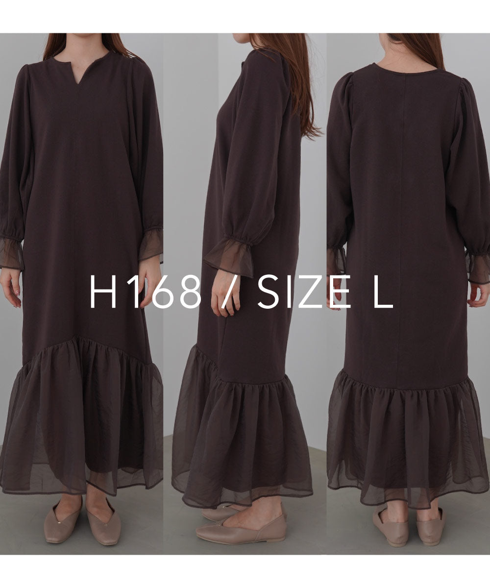 オーガンジー切替スウェットワンピース