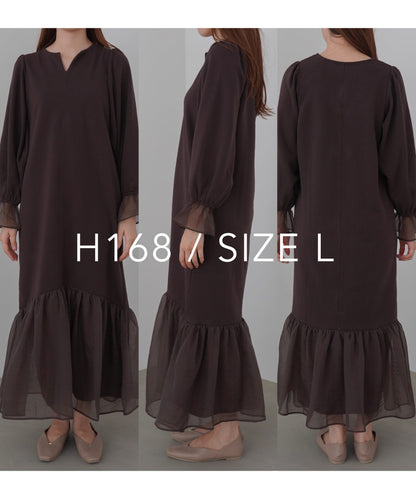 オーガンジー切替スウェットワンピース