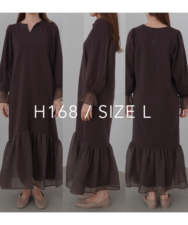 オーガンジー切替スウェットワンピース