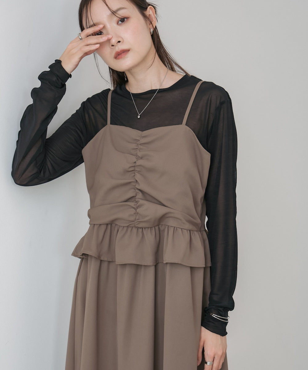 フロントギャザーフリルワンピース