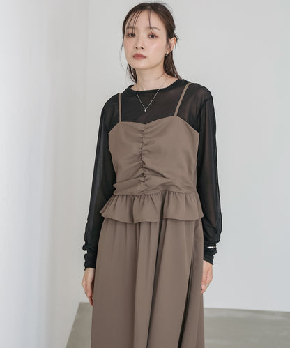 フロントギャザーフリルワンピース