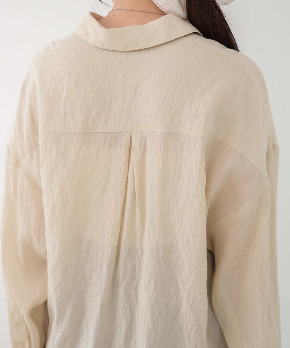 ワイドカフスワンポイント刺繍シアーシャツ