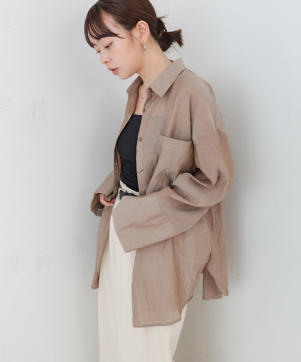 ワイドカフスワンポイント刺繍シアーシャツ