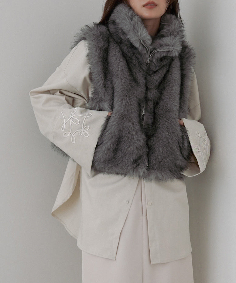 コード刺しゅうワイドカフスオーバーシャツ