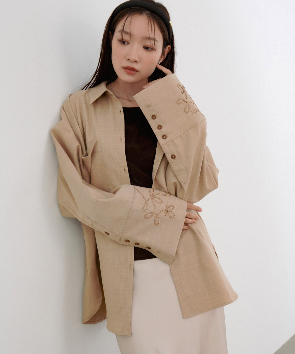 コード刺しゅうワイドカフスオーバーシャツ