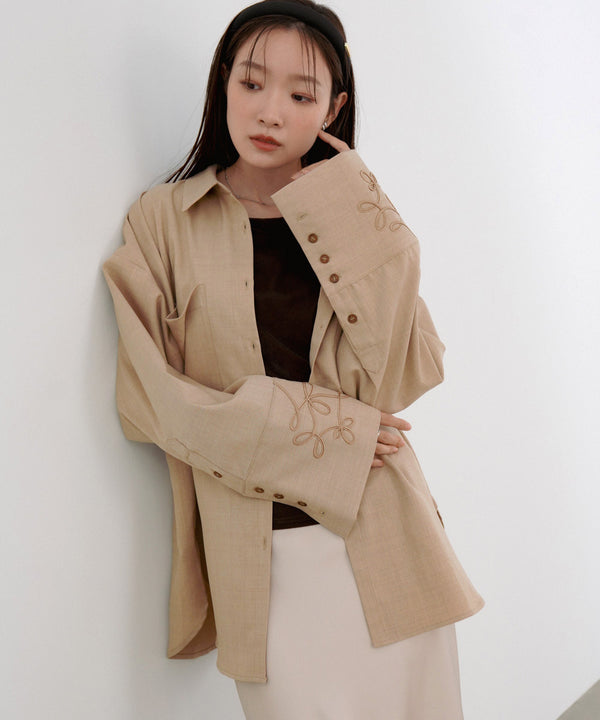 コード刺しゅうワイドカフスオーバーシャツ