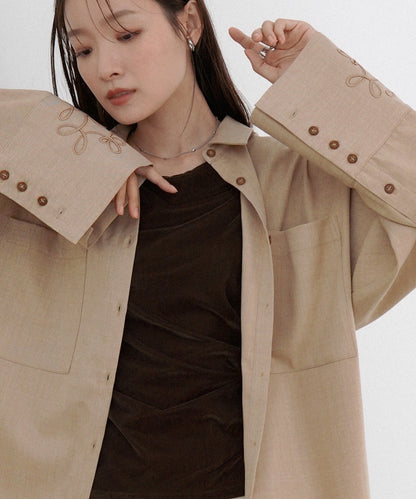 コード刺しゅうワイドカフスオーバーシャツ