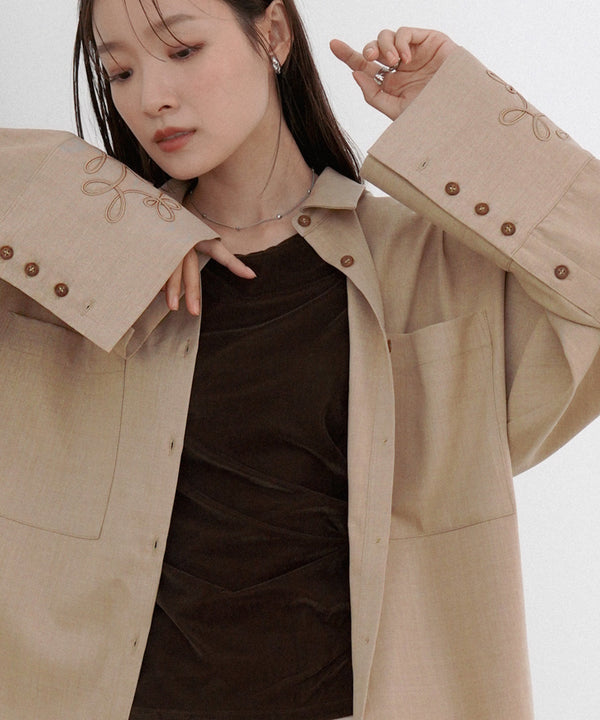 コード刺しゅうワイドカフスオーバーシャツ