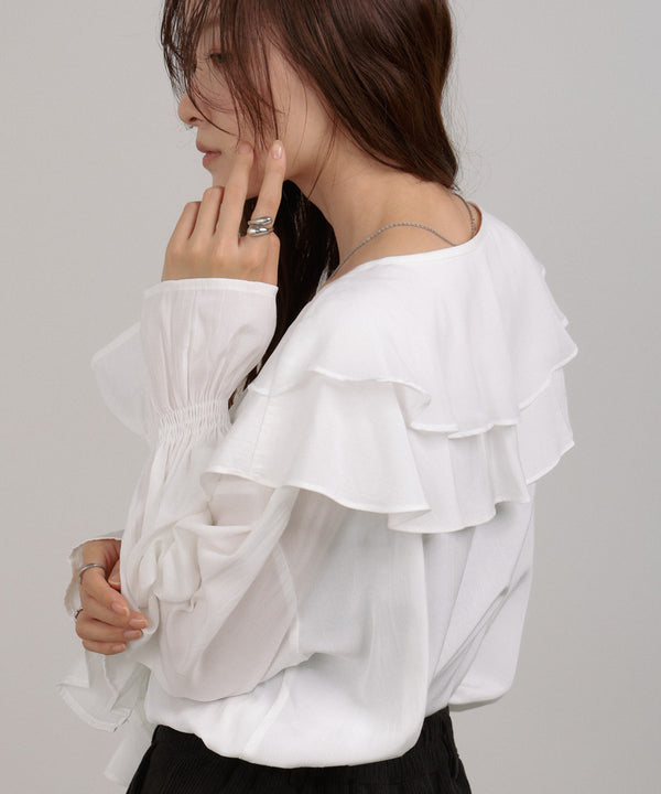 ダブルラッフルカラーブラウス