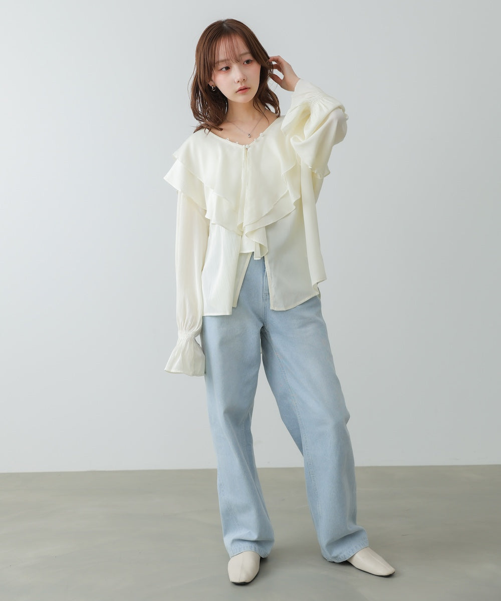 ダブルラッフルカラーブラウス